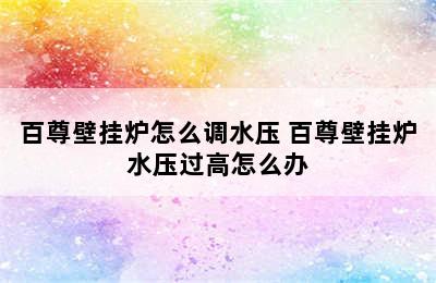 百尊壁挂炉怎么调水压 百尊壁挂炉水压过高怎么办